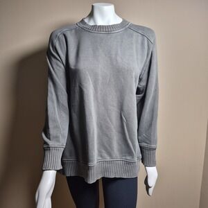 Aerie Womens Ribbed Side Panel Crewneck Sweatshirt Olive Green M Relaxed Fit